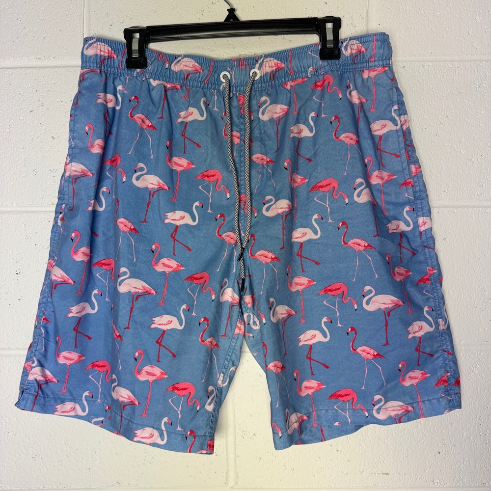 Maamgic Flamingo Print Swim‎ Trunks with Pockets - Blue, XL